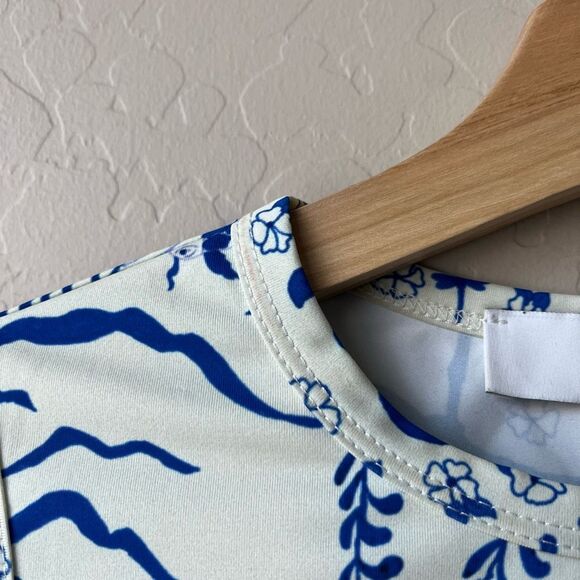 Dauphinette White Blue Porcelain Floral Print Sleeveless Tank Top Size Small - Picture 3 of 8